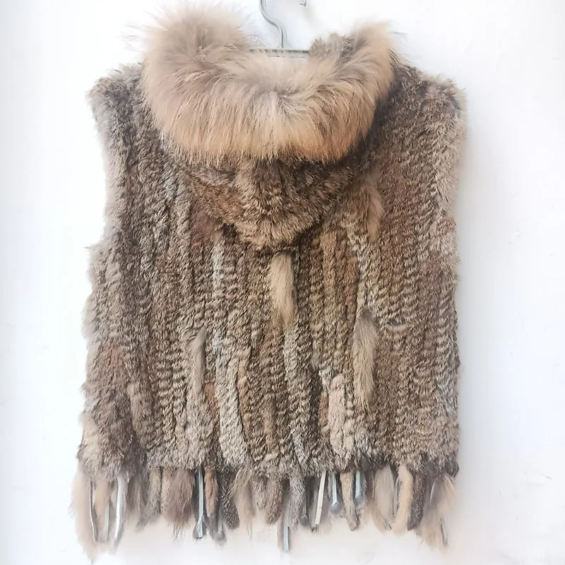 Fur Vests For Women HSPL Women Spring Hooded Knitted Real Fur Vest