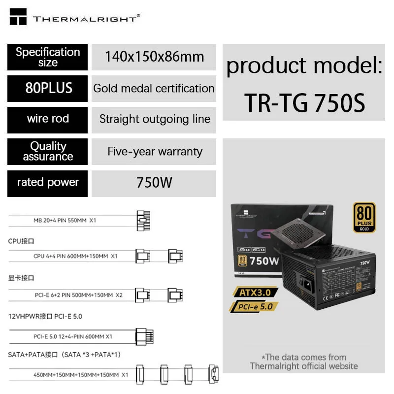 Фото Thermalright TR-TG750S 500W 550W 650W Gold 750W Полный Модуль 850W компьютерное шасси 1000W Белый 1200 хозяйственная мощность ATX №5