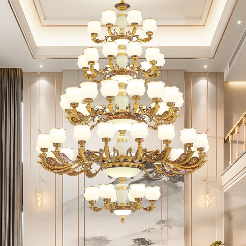 

Multi Layer Household Large Chandelier Imitation Jade Chandelier Lighting Luxury Banquet Hall Hotel Lobby Staircase Pendant Lamp