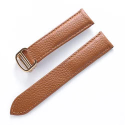 Litchi Soft Leather Watch Strap - Luxury Belt for Men & Women, Replacement Watch Accessory (Brown Gold Buckle)