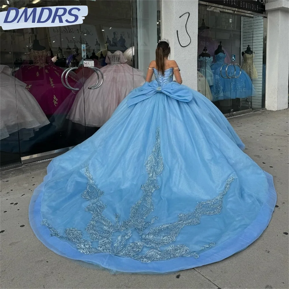 Gracioso vestido de baile brilhante fora do ombro, elegantes vestidos quinceanera sem mangas, aplique floral 3D, doce vestido 16, 2024