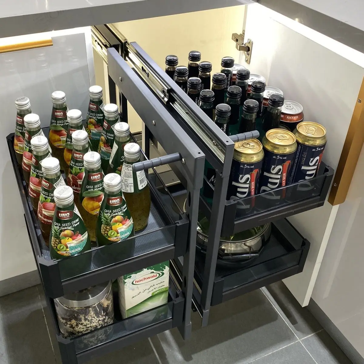 Wholesale Kitchen accessories cabinet organizers universal glass basket magic corner cabinet pullout organizer for kitchen 4