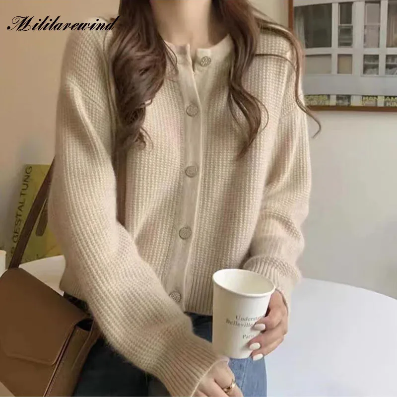 

Casual Loose Oversized Sweaters Women Autumn Winter Knitted Femme Single Breasted Solid Korean Streetwear Femme Sweet Sweaters