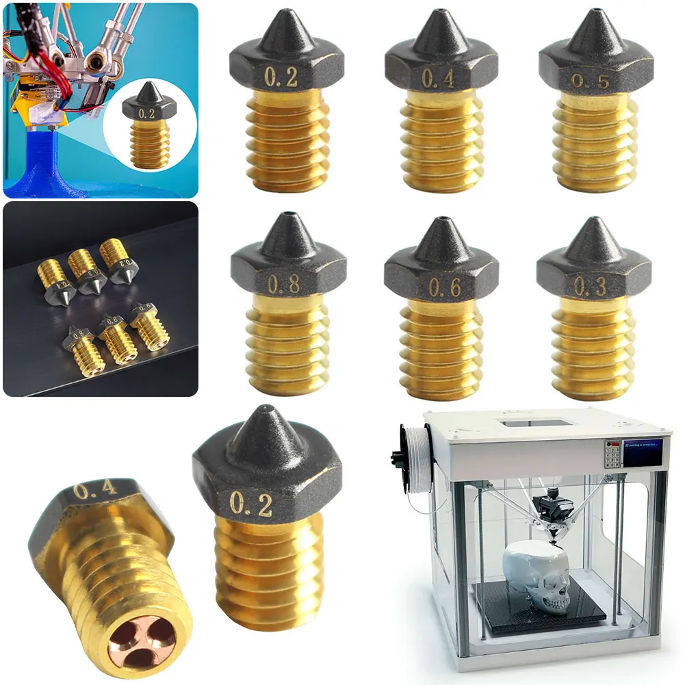 고유량 포인트 깍지 E3D V6 압출기 프린트 헤드 깍지, VORON MK3S 용 논스틱 필라멘트, 0.2mm, 0.3mm, 0.4mm, 0.5mm, 0.6mm, 0.8mm