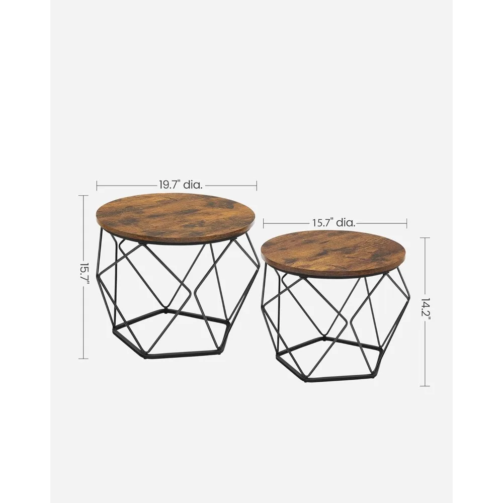 Set of 2, Round Coffee Table with Steel Frame, Side End for Living Room, Bedroom, Café Tables 3