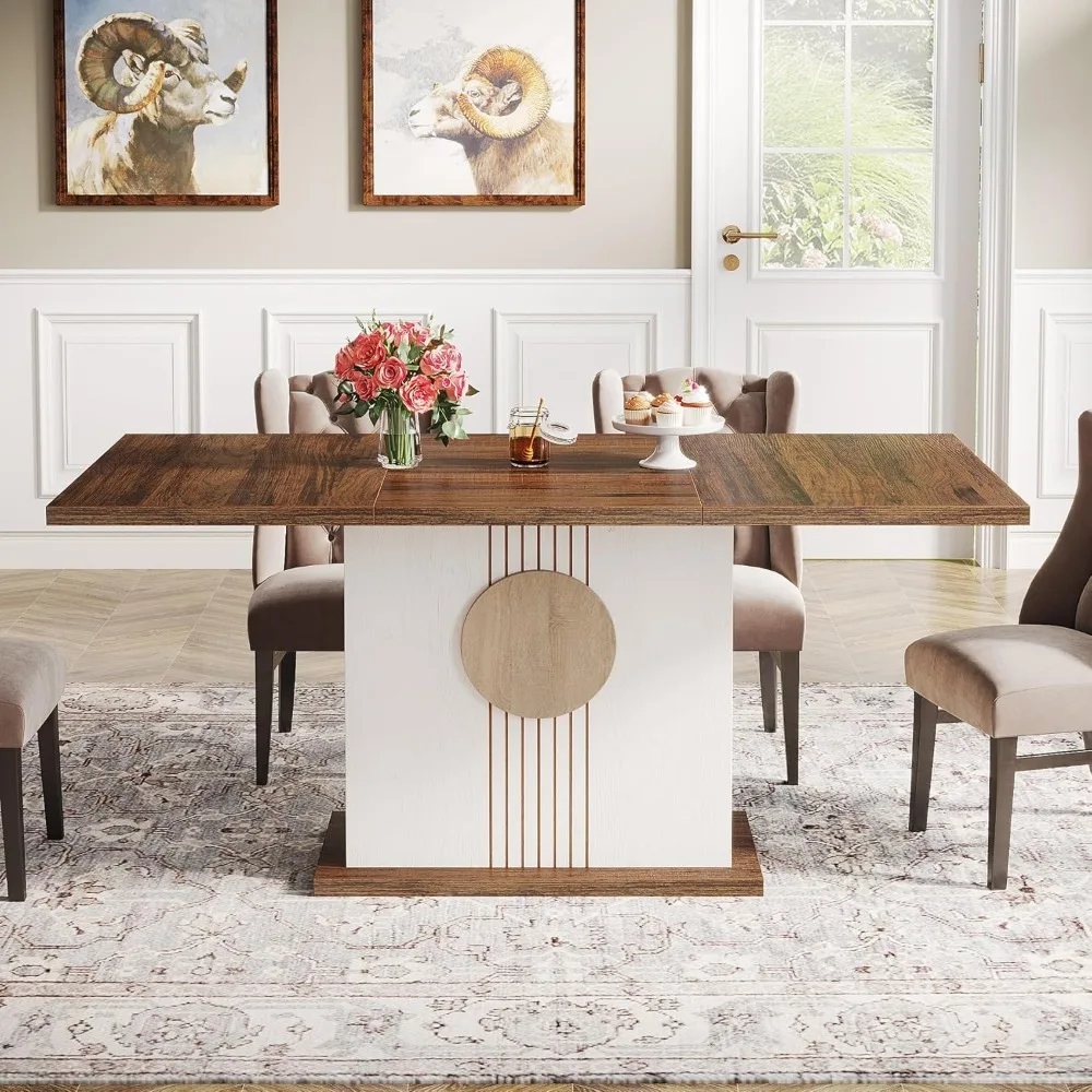 55" Rectangular Dining Table for 4 to 6 People, Farmhouse Wood Dinner Table for Kitchen, Dining Room & Living Room, O 3