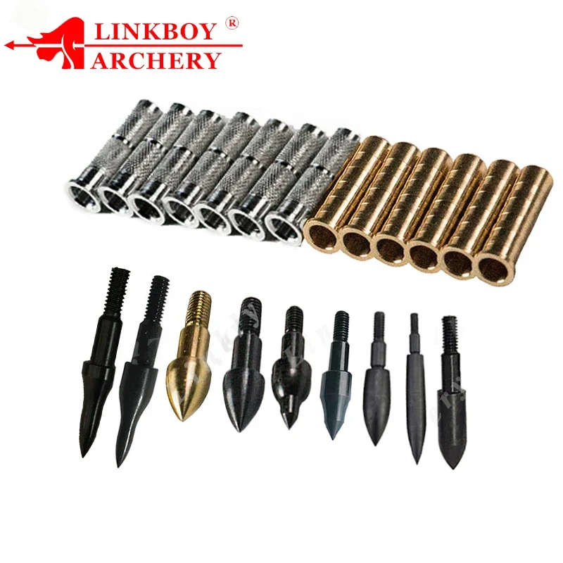 Linkboy Archery 12PCS 8-32 Arrow Points Tips 80 75 90 100 125 150 300 350 Grain +12pcs Aluminum Copper Inserts Arrowhead Hunting archery arrowhead