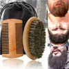 Two-sided Boar Bristle Men's Shaving Brush Portable Barber Natural Beech Beard Brushes Comb for Facial Cleaning Mustache Tools 2