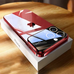 Luxury Tempered Glass Camera Protection Case with Plating Transparent Acrylic Design - iPhone 15 Plus (Red)