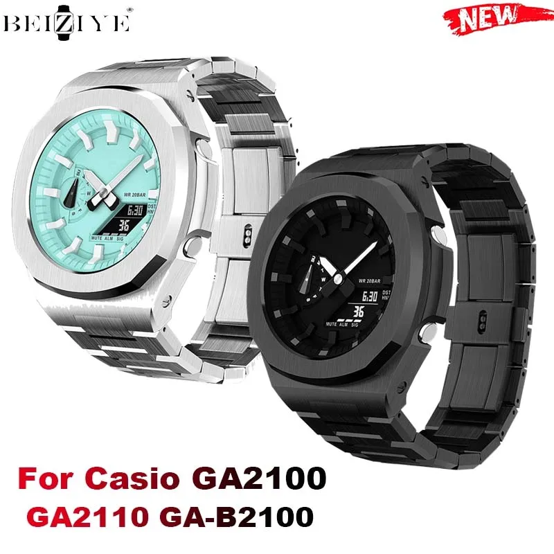 Cinturino In Acciaio Inossidabile + Cassa In Metallo Correa Per Casio G Shock Ga2100 Ga2110 Bracciale In Metallo Duro Ga-B2100 Kit Di Modifica
