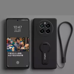 Silicone Soft Protective Phone Case with Holder and Lanyard for Realme GT5 Pro (Black)