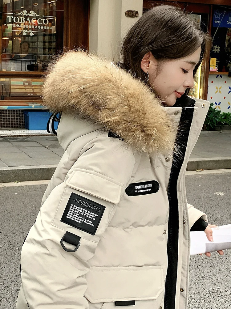 Winter jacket for men and women real fur collar X-long down jacket