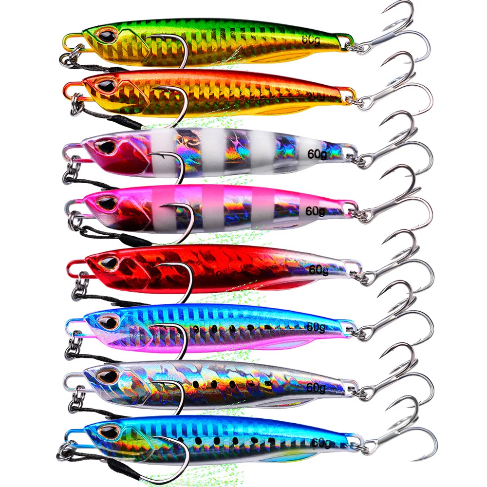 8PcslotJiggingLureFishingLuresMetalSpinnerSpoonFishBaitJigs