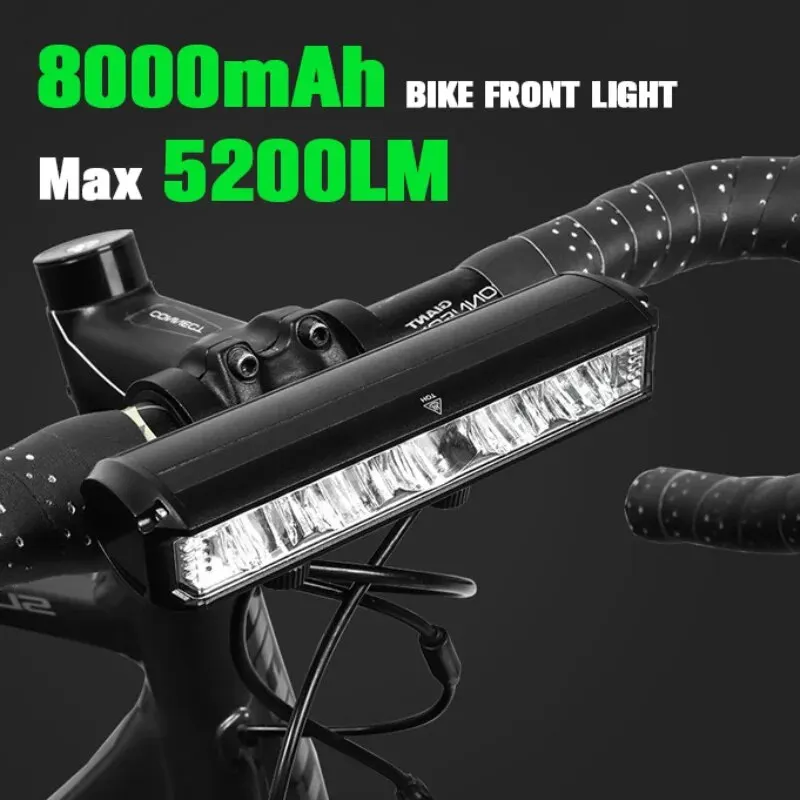 Luz delantera para bicicleta de montaña, 8000mAh, 5200LM, resistente al agua, linterna de carga USB, accesorios para lámpara de ciclismo de carretera