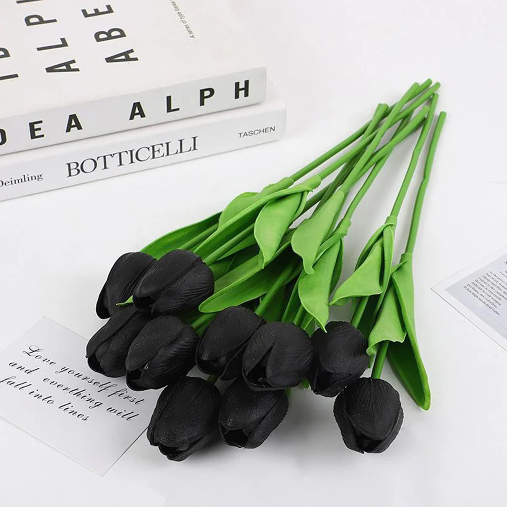 

10 Pcs Black Tulip Halloween Decore Simulation Tulips Ornament Decortations Fake Bouquet Pu Artificial Flowers Decoraciones