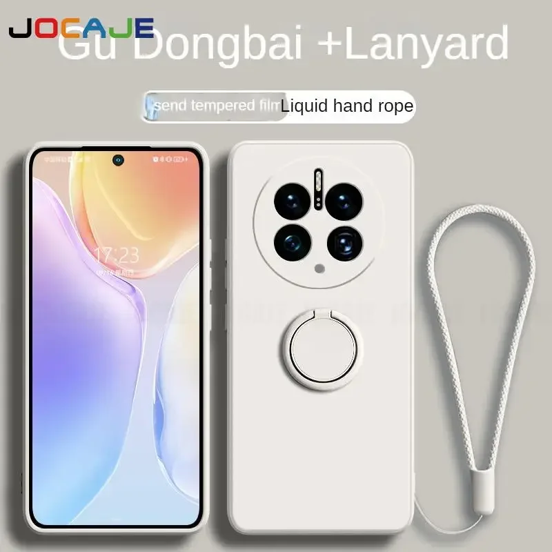 Liquid Silicone Ring Stand Phone Case with Lanyard Holder - Protective Cover