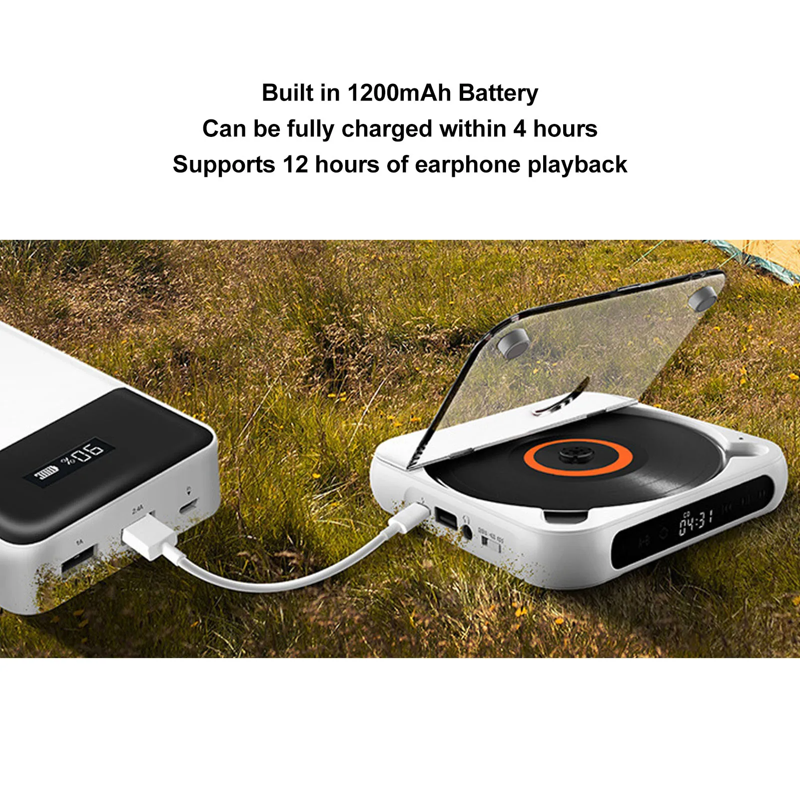 Portable CD Player Portable CD Music Player Bluetooth Lightweight 1200mAh Rechargeable for Car Laptop