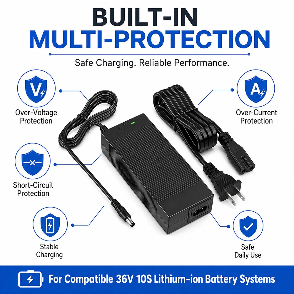 High-Performance 42V Lithium Battery Charger, 2A/5A Adjustable Output