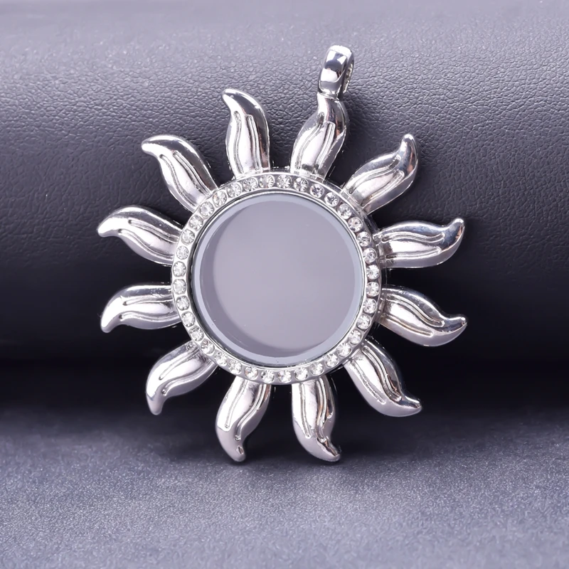 10PCS Sunflower Rhinestone Glass Floating Locket Pendants Necklace Making Reliquary Memorial Photo Necklaces Jewelry Craft Charm