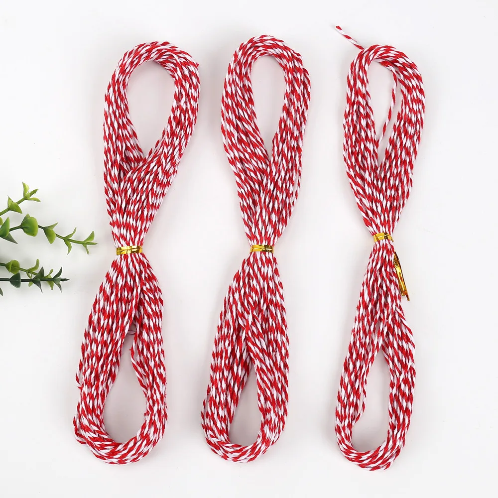 20m Red White Cotton Cord String Rope Macrame Cords DIY Crafts for Wedding Decoration Party Packaging Gift Wrapping Supplies