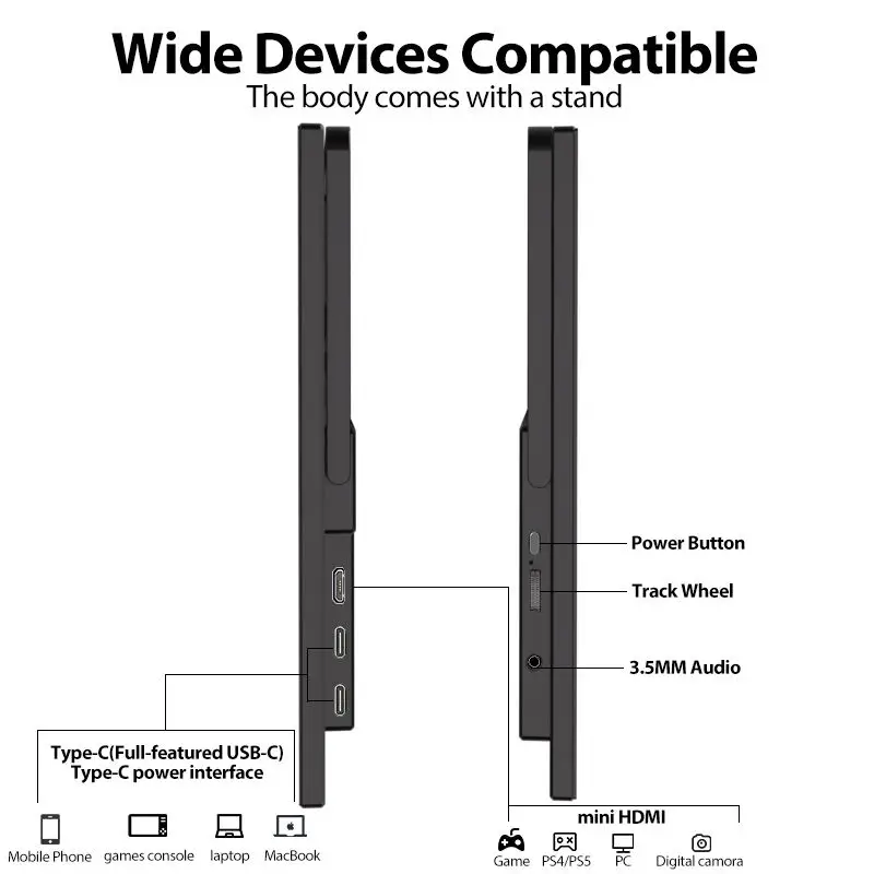 DLN 14인치 휴대용 모니터 1000:1 1080p 45RGB 노트북 화면 확장기 게임 및 Mac용 로드형 모니터 디스플레이 지원