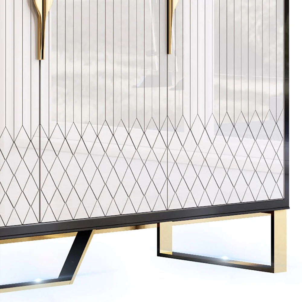 Luxury Dining Room Black Color Gold Sideboard Modern Buffet Cabinet with 4 drawer Storage Wine Cabinet Furniture