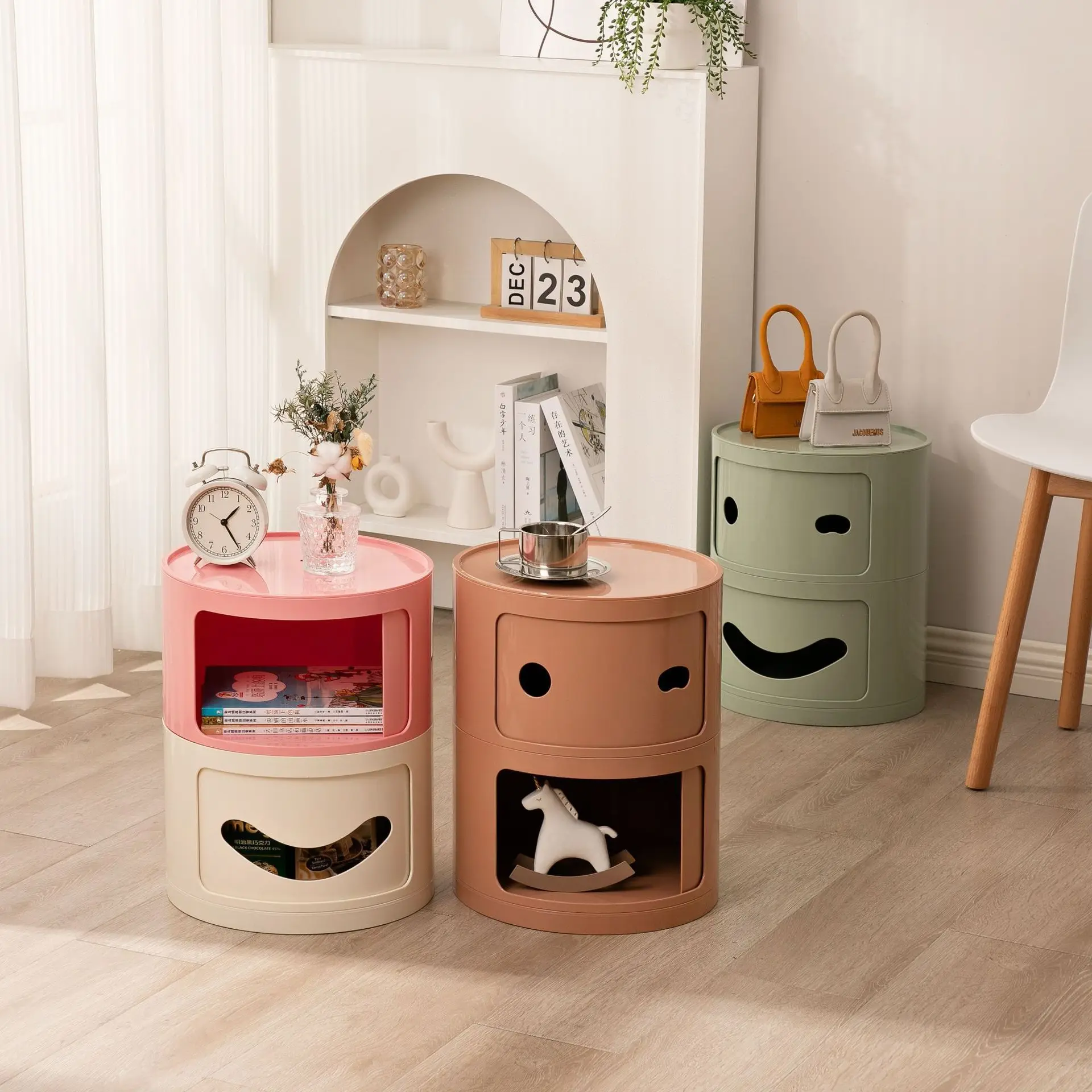 

Household Bedroom Small Bedside Table Nordic Simple Narrow Cabinet Round Mini Plastic Locker Multi-layer Net Red Locker Storage