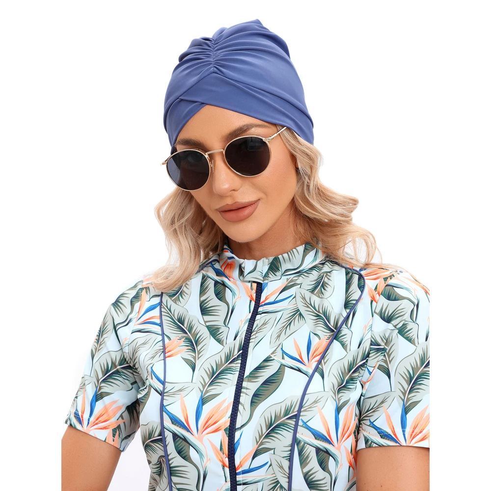 Women Modest Hijab Muslim Swimsuit Islamic swim wear Burkini With Swim Hat Sport Swimwear Ladies Short Sleeve Print Mode