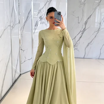 2026 Long Sleeve Corset Evening Gown With Beaded Floral Applique Lace-Up Back A-Line Formal Dress For Women Partyسيرين هيل 1