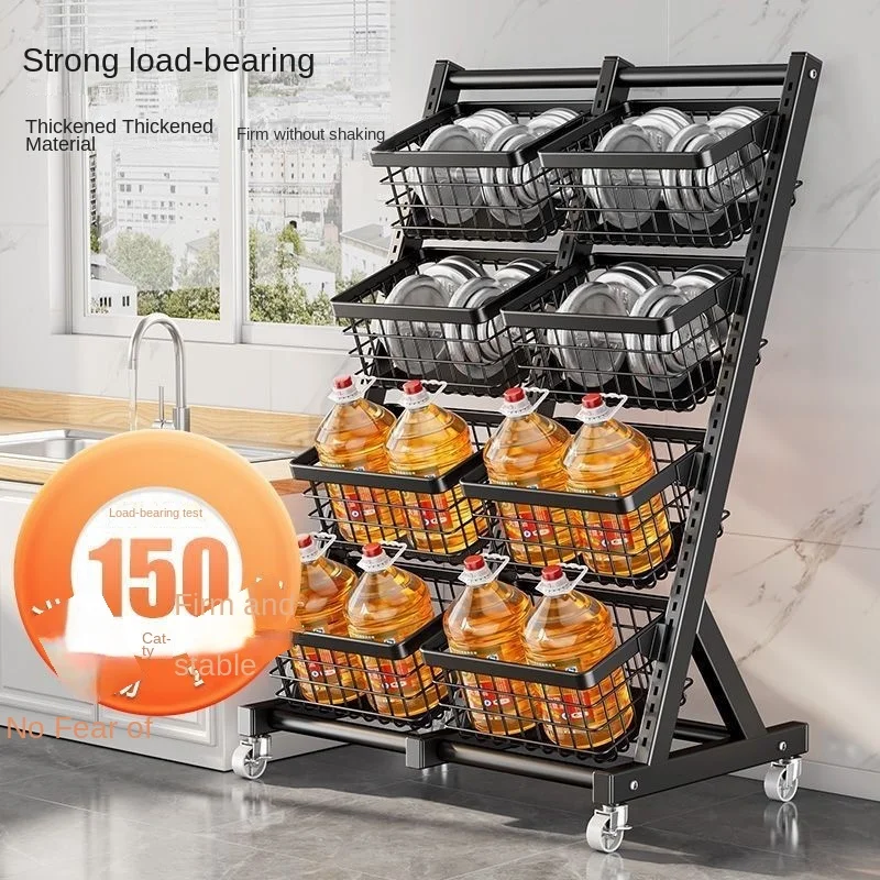 OLEVO Kitchen Storage Floor To Ceiling Vegetable Storage Basket Strong Load-bearing Capacity 360 Degree Rotation Easy To Use