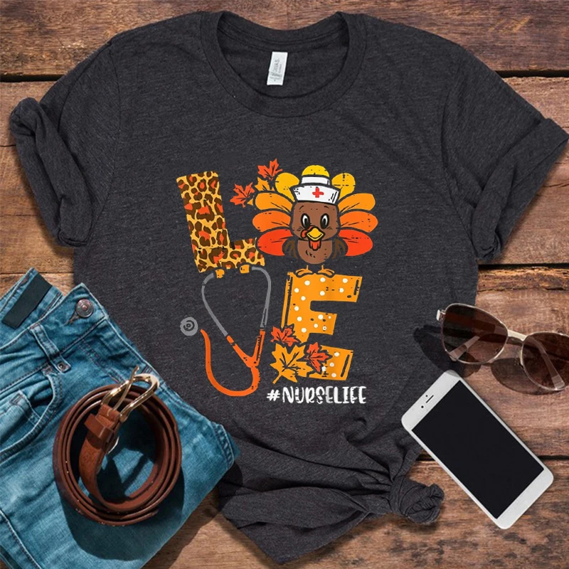 

Медсестра леопардовая, медсестра, подарок на День Благодарения, рубашки для медсестры, благодарная медсестра, эстетическая одежда, подарок, смешная Тыква