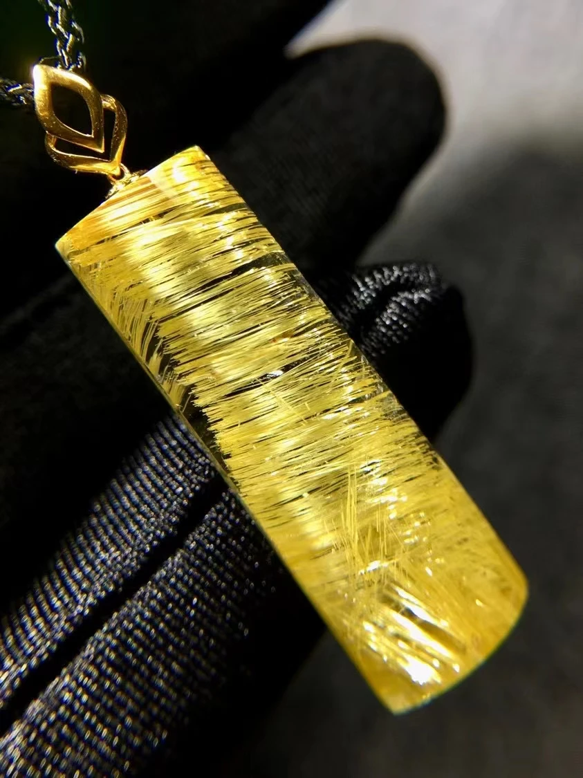 

Natural Gold Rutilated Quartz Pendant Cat Eye Rutilated Quartz Jewelry 31.6*10.6*6.3mm Women Brazil AAAAAAA