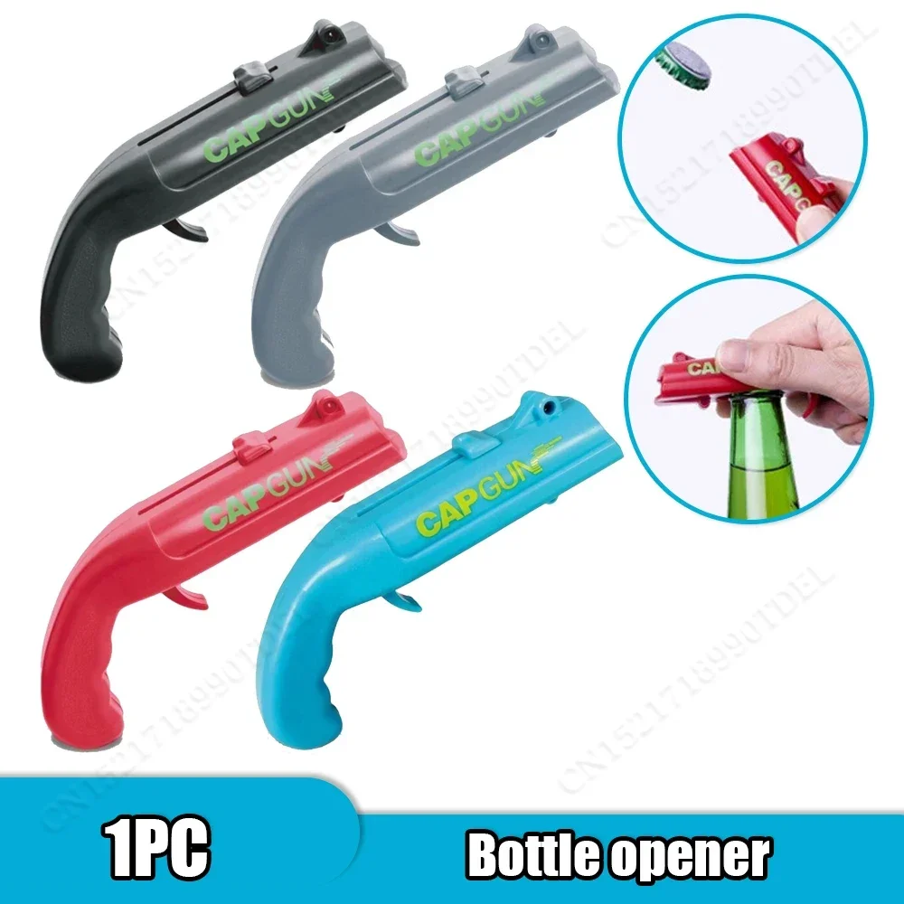 Description Picture 2 of itemCreative Can Opener Spring Cap Catapult Launcher Gun Shape Bar Tool Drink Opening Shooter Beer Bottle Opener Kitchen Gadget Set