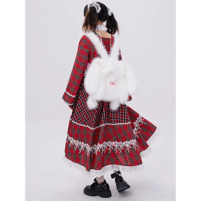 Rabbit Bag Japanese Style Cute Sweet Girl White Backpack Fun Fluffy   New Casual Simple Cute Backpack Daily Commute All-match