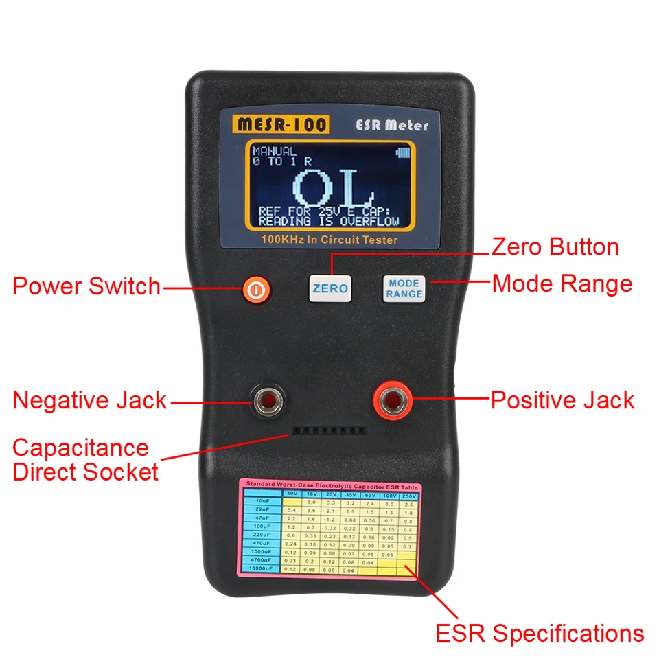 KOZWAY MESR-100 ESR Capacitance Meter Ohm Meter Professional