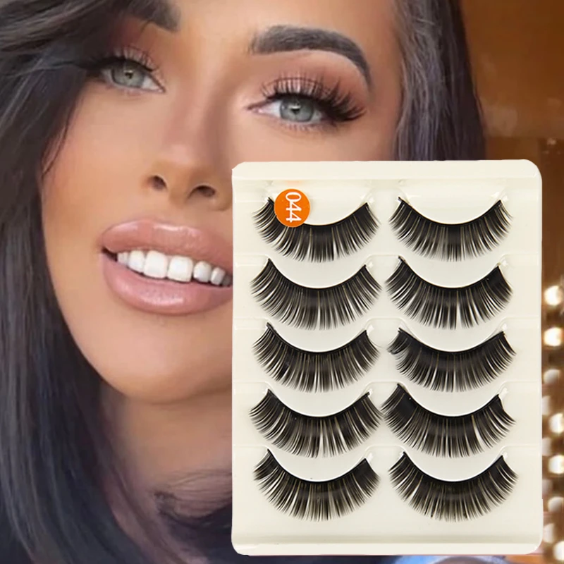 5 Pairs Lashes Soft Natural Eyelashes Thick False Eyelashes Fluffy Volume Eyelashes Daily Dating Makeup Eyelashes Lashes Wispy false eyelashes 5 pairs 5d w26 wispy makeup handmade thick natural cross long false eyelashes eye makeup beauty extension