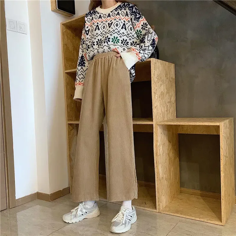Wide Leg Pants Women's Autumn and Winter 2023 Retro Disc Buckle High Waist Slimming Corduroy Fashion Wide Leg Casual Trousers
