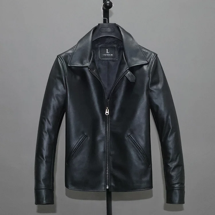 

shipping.Super sales.black slim Free casual genuine leather jacket.men father's horsehide coat.simple rider leather cloth