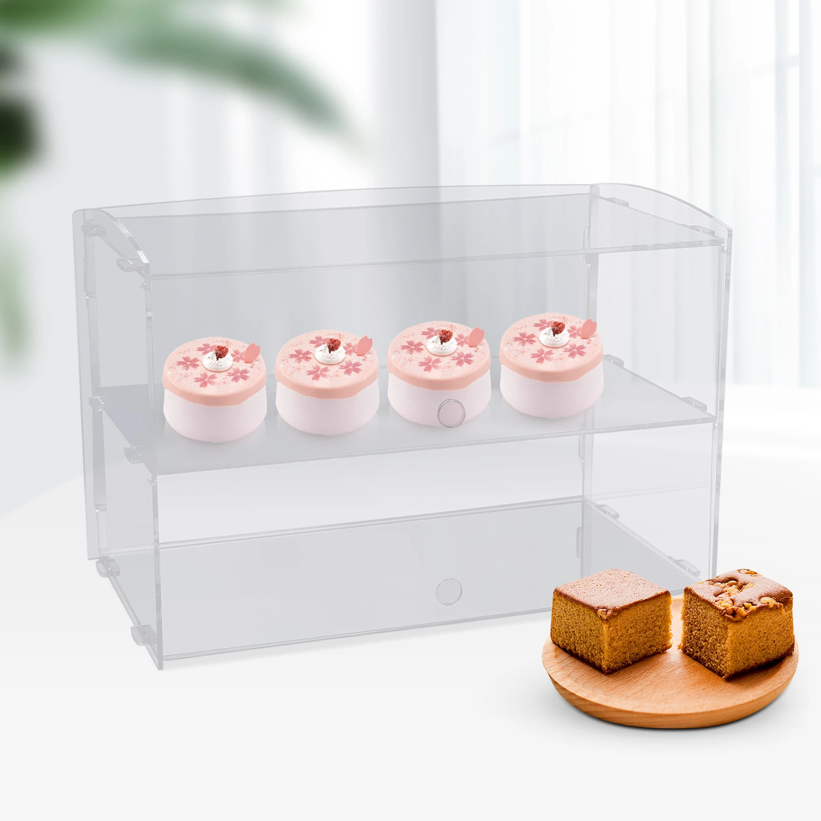 2 Tray Commercial Countertop Bakery Display Case with Front Door, Acrylic Display Case Pastry