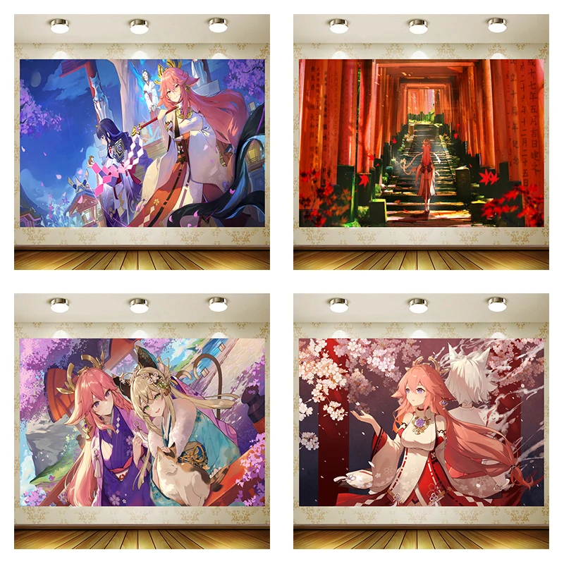 

Genshin Yae Miko Backdrop Boy Birthday Party Supplies Banner room Decoration Background Photography