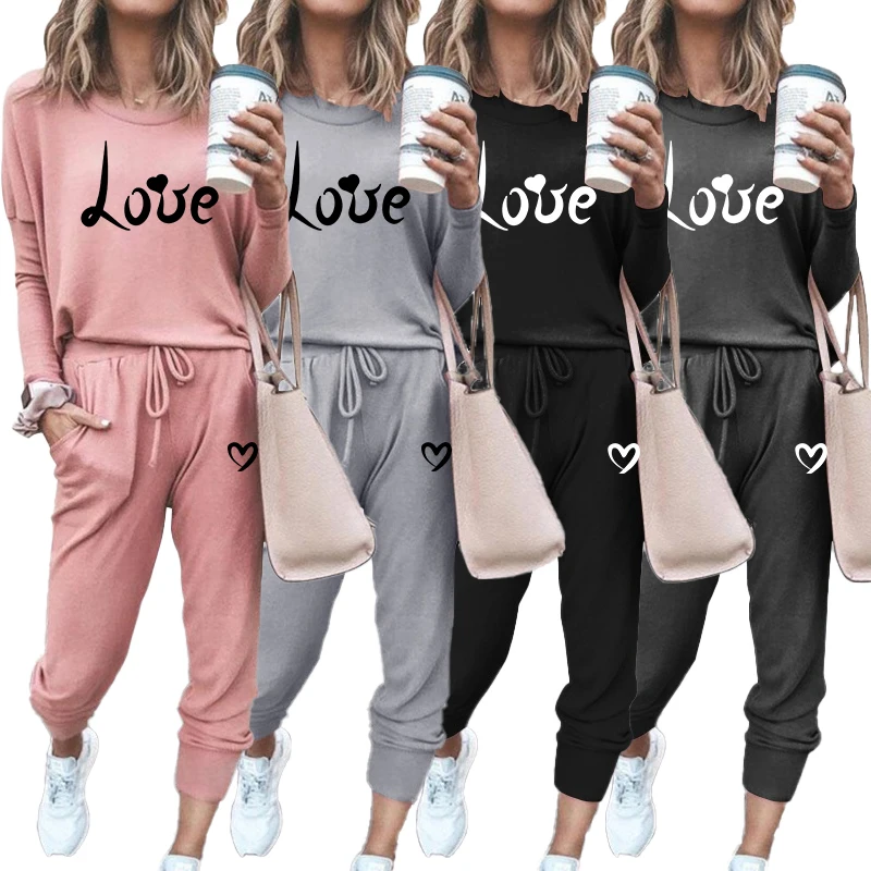 Fashion women's printed two-piece casual round neck pullover+long pants Comfortable long sleeved sportswear jogging suit women s fashion women s country printed two piece jogging set casual pullover sweatshirt pants sweatshirt jogging set