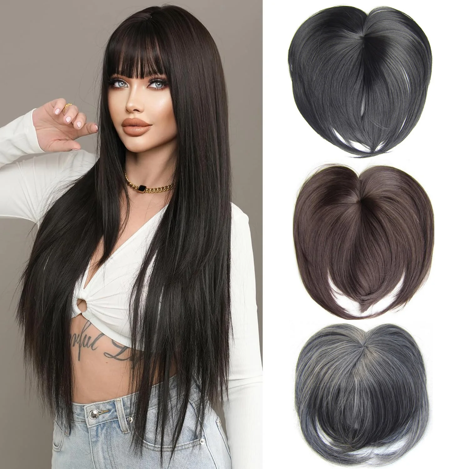 Synthetic Hair Bangs Closure Hairpieces Clip in Hair Heat Resistant Short Straight Fringe Extensions For Women