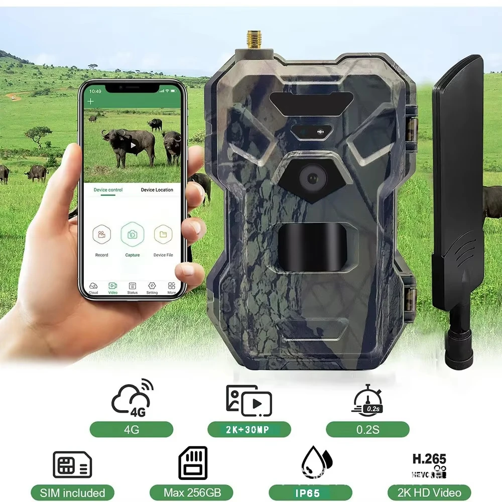 4G Hunting Trail Camera APP Control HC880Pro 30MP 2K Outdoor Wireless Cellular 120 Degree Night Vision Wildlife Trap Game Camera
