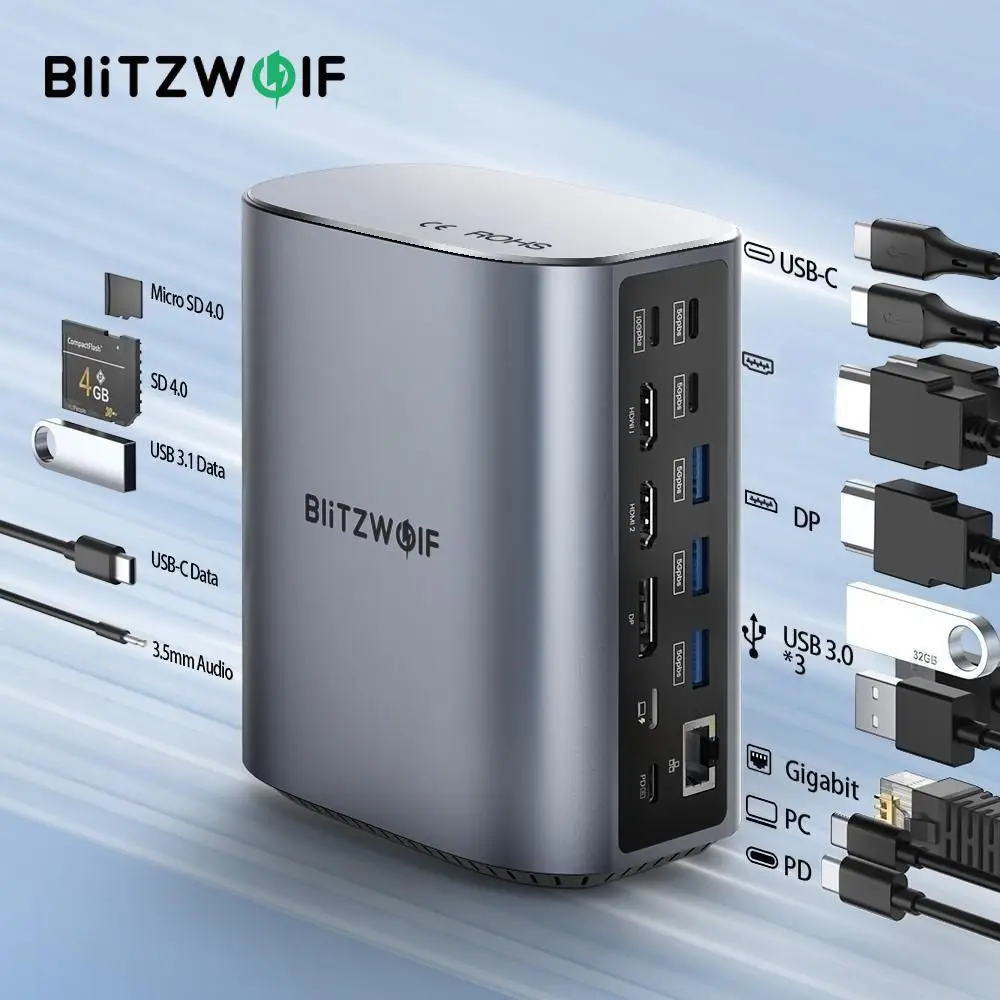 

BlitzWolf BW-TH15 Vertical Docking Station with Dual HDMI-compatible Ports for Seamless Connectivity and Enhanced Productivity