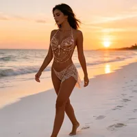 Handmade Pink Beaded Body Chain Bralette for Women - Image 2