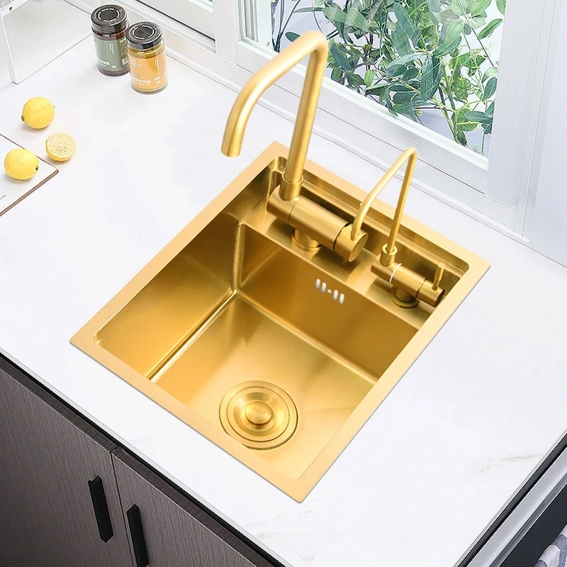 Golden Kitchen Sink 304 Stainless Steel Island Bar Sink Household Small Concealed Sink Kitchen Bowl Cleaning Pool Kitchen Basin 3