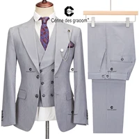 Cenne Des Graoom 2024 Elegant Men Suits Single-Breasted Plaid Two Button Blazer Waistcoat Pants 3 Piece Set Classic Fit Formal 1
