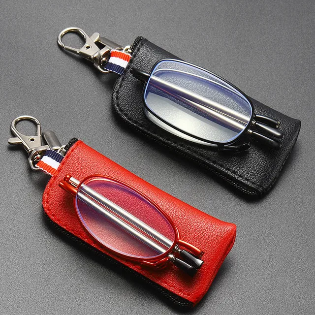 New Women Men Portable Folding Reading Glasses Keychain Antenna Anti-Radiation Anti Blue Light Eyewear Glasses with Storage Bag