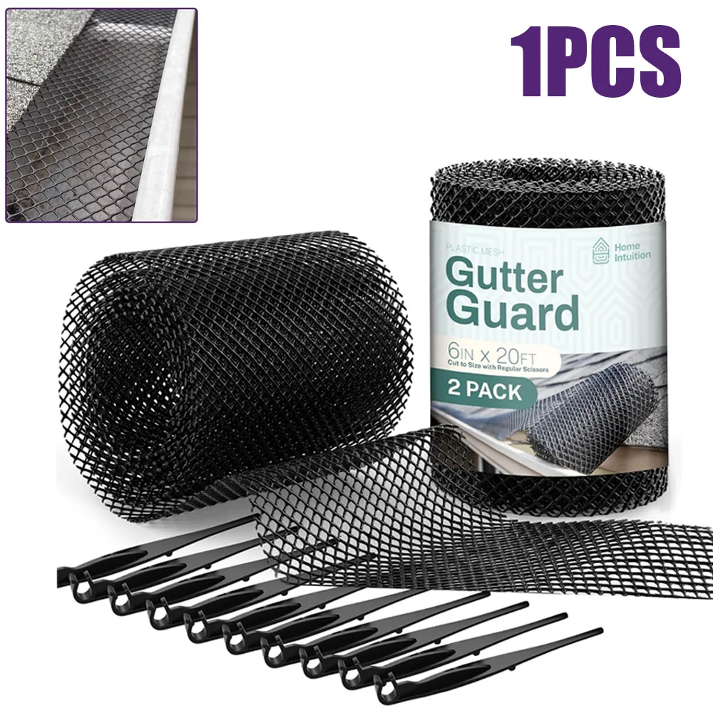 Gutter Guard Mesh Plastic Roll Garden Drainage Protector Leaf Debris Blocker Preventing Clogged Drains with 10 Clip Fixed gutter guard mesh