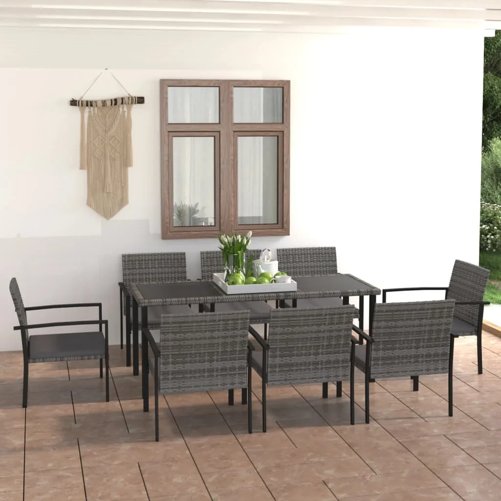 9 Piece Patio Dining Set Poly Rattan Gray B Outdoor Table and Chair Sets Outdoor Furniture Sets